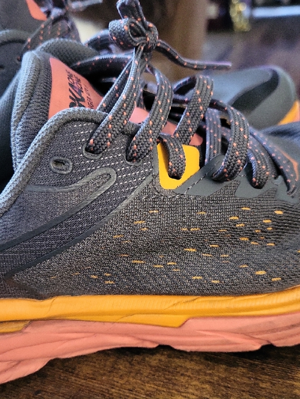 Hoka One One Gray Running Shoes with Coral And Orange Accents - Picture 3 of 12